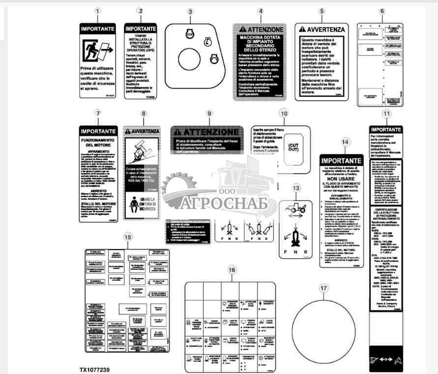 Товарные знаки и таблички — кабина (на итальянском языке) 